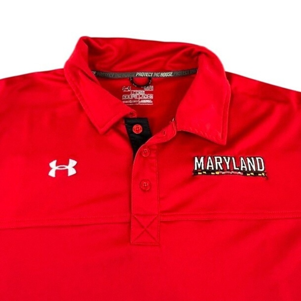 Under Armour Maryland Terrapins Men's Red Loose Fit Polo Shirt LG HeatGear